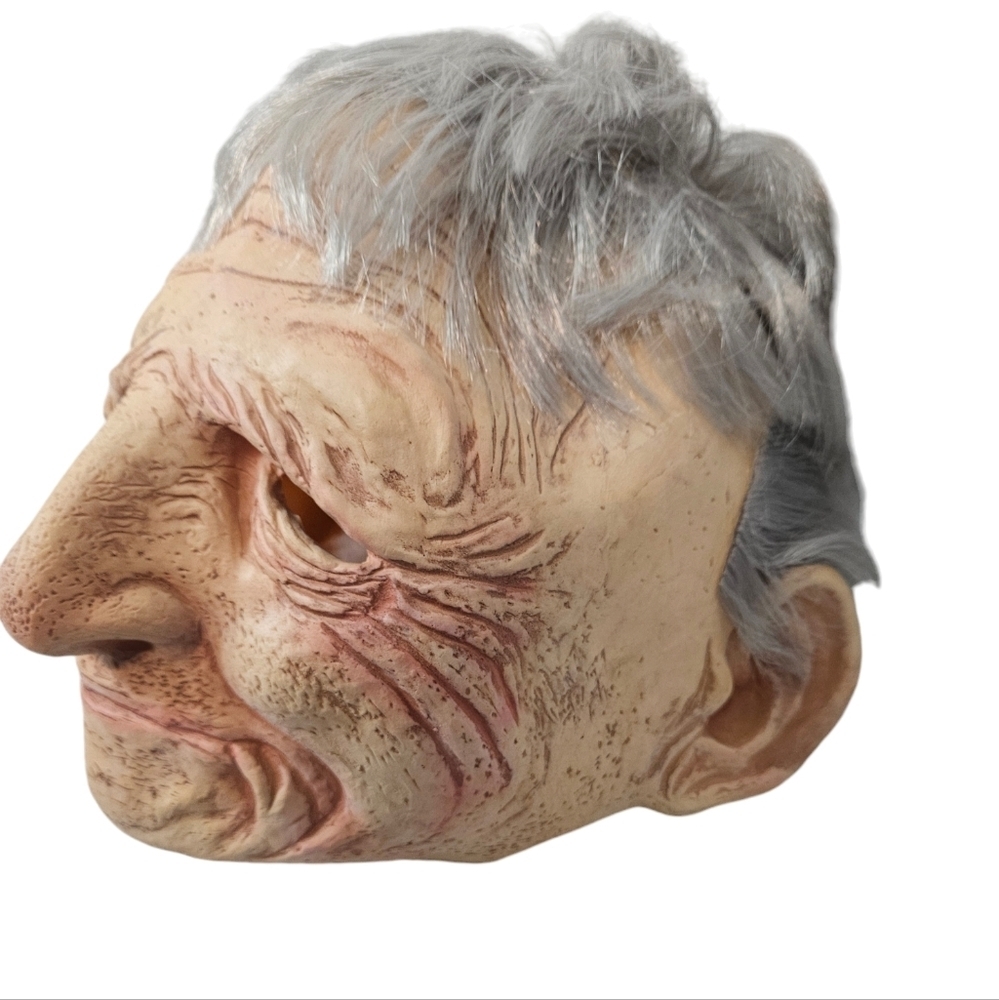 Halloween Realistic Wrinkled Old Man Silver Hair Latex Mask‎ Unisex Adult I52 - Picture 6 of 9